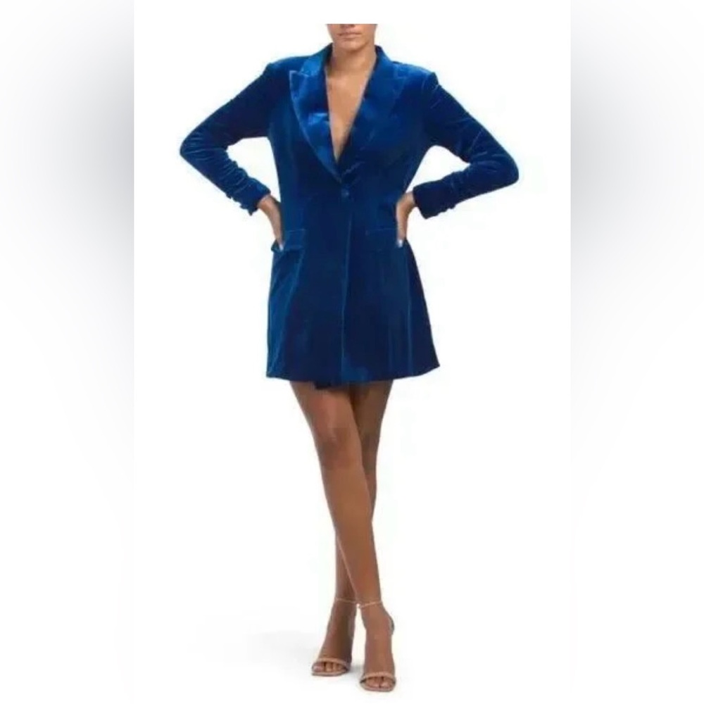 New Aidan by Adrianna Papell Blue Velvet Tuxedo Blazer Dress Size 14